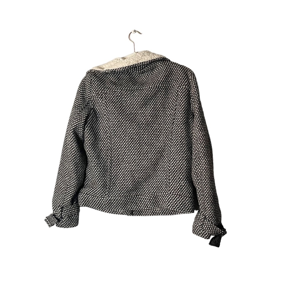 Forever 21 Sherpa Lined Houndstooth Patterned Wool Blend Zip Up Jacket Coat Lg - Picture 3 of 8